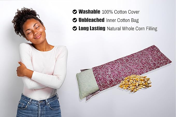 Microwavable Corn Filled Heating Pad and Cold Pack/Washable 100% Cotton Cover (Breezy - Raspberry, 5.25in W x 17.25in L)