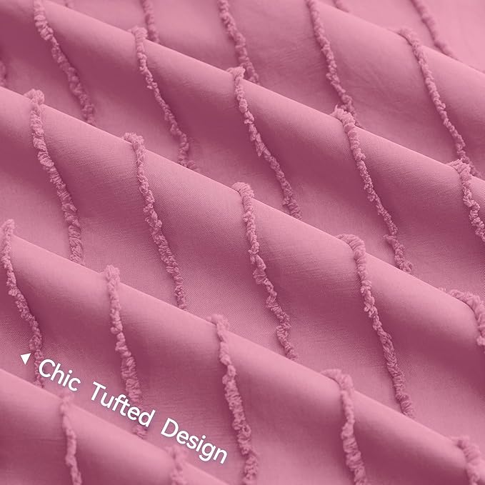 JELLYMONI Duvet Cover King Size Bright Pink - 3PCS Boho Striped Duvet Cover Set Polyester Tufted Bohemian Textured Comforter Cover with Corner Ties & Zipper Closure