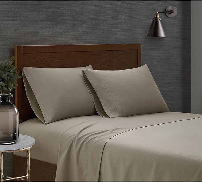 London Fog Garment Wash Solid Khaki King 6 Piece Sheet Set