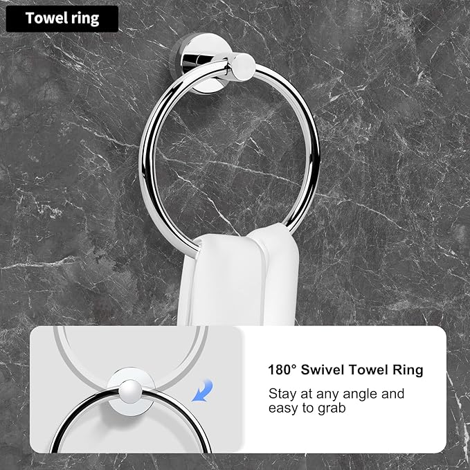 4-Piece Polished Chrome Bathroom Hardware Set - Toilet Paper Holder and Hand Towel Holder, Towel Ring Wall Mounted, Stainless Steel Accessories Set - Silver