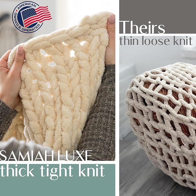 Samiah Luxe Sage Green Chunky Knit Blanket Throw 50x30", Chunky Knit Throw Blankets for Living Room Decor or Boho Decor, Personal Lap Blanket for Couch or Bed, Cable Knitted Crochet Lap Blankets