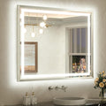 TETOTE 42 x 36 Led Mirror Brushed Bright Nickel Metal Frame Frontlit & Backlit Vanity Mirror Anti-Fog Stepless Dimmable 3 Colors White/Warm/Natural Wall Mirror with Lights Wall-Mounted