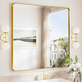 TokeShimi 36x36 Brushed Gold Bathroom Mirror,Bathroom Vanity Mirror Square,Tempered Glass,Gold Framed Bath Mirror Wall(Horizontal/Vertical)