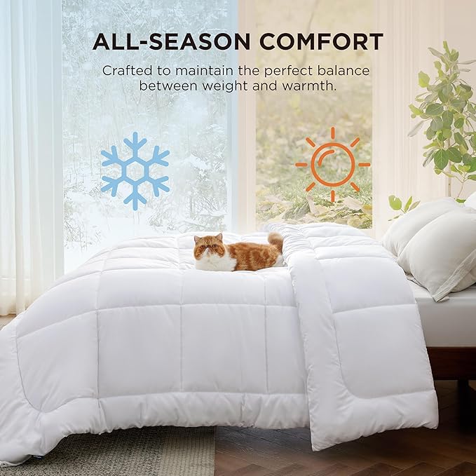 Bedsure Comforter Duvet Insert - Quilted Comforters Queen Plus Size, All Season Duvet, GentleSoft Down Alternative Bedding, with 8 Tabs, Gifts for Women/Men,White,Queen Plus 90 x 90 Inches