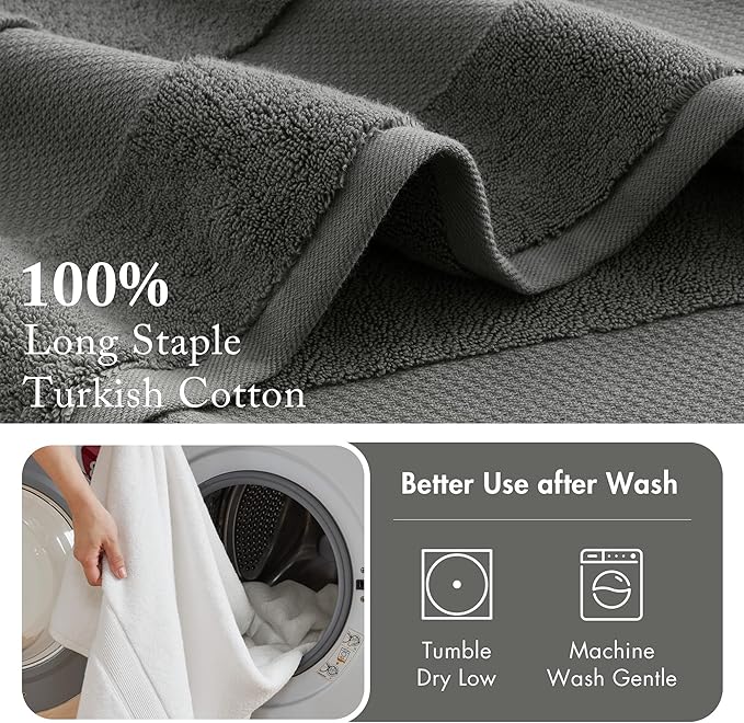 Madison Park Turkish Bath Towel Set 100% Cotton Bath Towel 600GSM Oversized Body Towel 2 Piece, Luxury Soft, Thick Spa Quality, Quick Dry Bathroom Towel, Jumble, 35" x 70", Charcoal