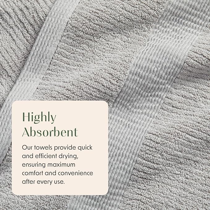 Springtree Home Grey Bath Towels Set of 6 | Ribbed Textured | 100% Combed Cotton | Absorbent Quick-Dry Gray Towels for Bathroom | Oeko-TEX® Standard 100 Cotton | Mauro Collection - High Rise Grey