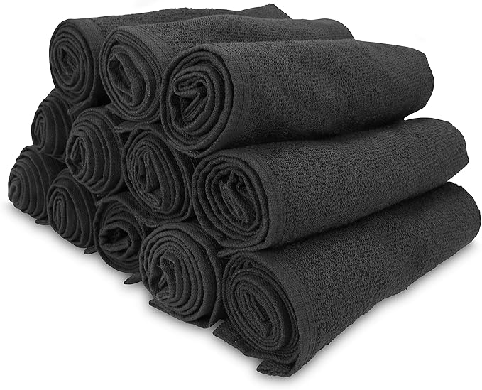 Arkwright Bleach Proof Salon Towels - Pack of 12 - Highly Absorbent, 100% Cotton, Quick Dry Spa Face Towel for Hair Stylist, Barber, Pedicure, and Esthetician, 16 x 28 in, Black