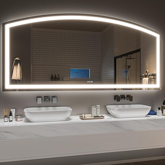 Hasipu 77x36 Inch LED Bathroom Mirror Arch Vanity Mirror with Lights Frontlit Smart Touch Sensor Dimmable 3 Colors Temperature Shatterproof Wall-Mounted Vanity Mirror Metal Frame