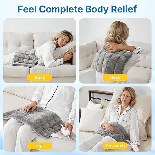 Gentle Pressure Heating Pad – Weighted Electric Pad with Soothing Heat & Balanced Pressure, 5 Heat Levels, Auto Shut-Off, Machine Washable Heat Pad for Neck & Shoulder, Gray