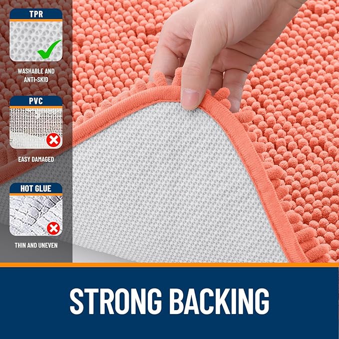 OLANLY Toilet Rugs U-Shaped 24x20, Extra Soft Absorbent Chenille Contour Bathroom Rugs for Toilet, Dry Quickly, Machine Washable, Non-Slip Bath Mat, Coral