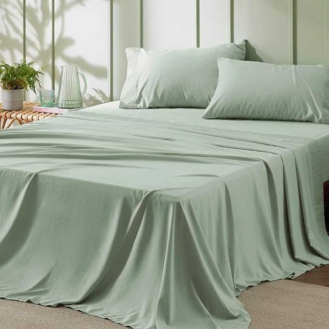 Bedsure California King Sheet Sets - 4 Pieces Soft Cal King Sheets - Breathable & Cooling - Hotel Luxury - Easy Care Polyester Microfiber Bedding for Women, Men, Sage Green