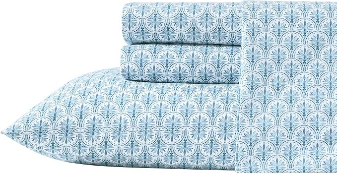 Tommy Bahama - King Sheet Set, Super Soft Cotton Percale Bedding with Matching Shams, Tropical Bedding Set, Oeko-Tex Certified (Coastal Batik Blue, King)