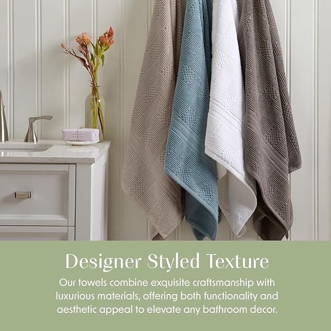 Springtree Home 100% Cotton Bathroom Towel Set | 6 Piece Set - Brown Bath Towels | Geometric Textured Design | Absorbent & Quick-Dry | Oeko-TEX® Standard 100 Cotton | Myla Collection - Cobblestone