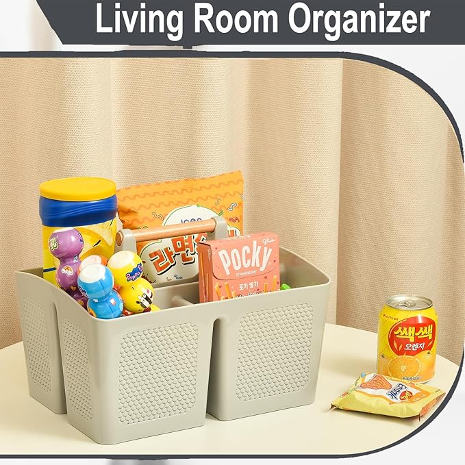 Haundry Plastic Light Gray Shower Caddy Basket with 3 Compartments, Portable Divided Bathroom Cleaning Caddy Organizer Storage Tote with Handle for Dorm, College, Room Essentials