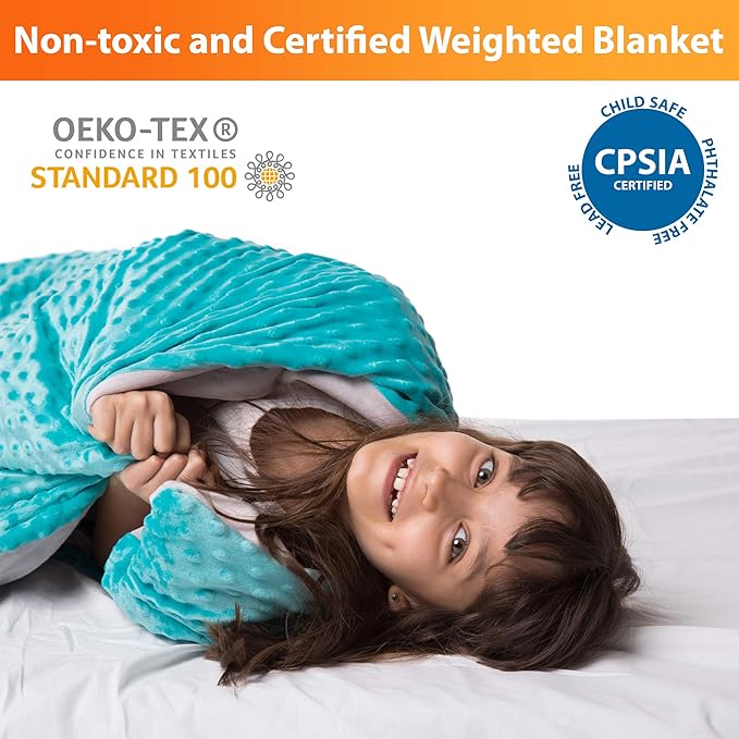 Super-Soft Kids Weighted Blanket 7 Pounds - Weighted Blanket for Kids - Easy to Clean, Washable Minky Cover - 41x60 Inches 7lbs Child - Small Heavy Blanket for Girls and Boys