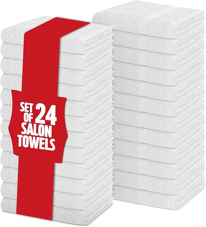 Pearl Linens Pack of 24 100% Cotton Hand Towels, Salon Towels for Spa, Gym and Bathroom Use, Hair Towels in Bulk, Soft, Absorbent, Quick Dry & Machine Washable, 16x27 inches, White