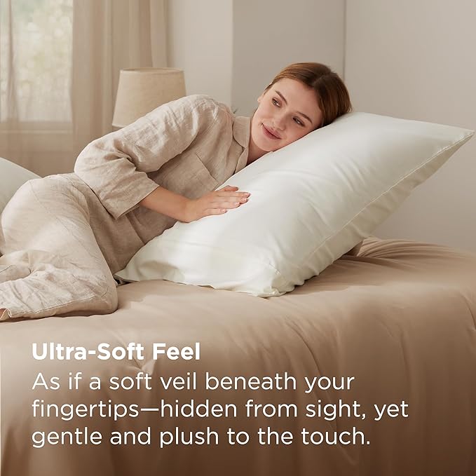 Bedsure King Size Pillow Cases Set of 2 - Ivory White Brushed Microfiber Pillowcases 2 Pack, Super Soft Pillow Case Cover with Envelope Closure, Wrinkle, Fade and Stain Resistant, 20x36 Inches