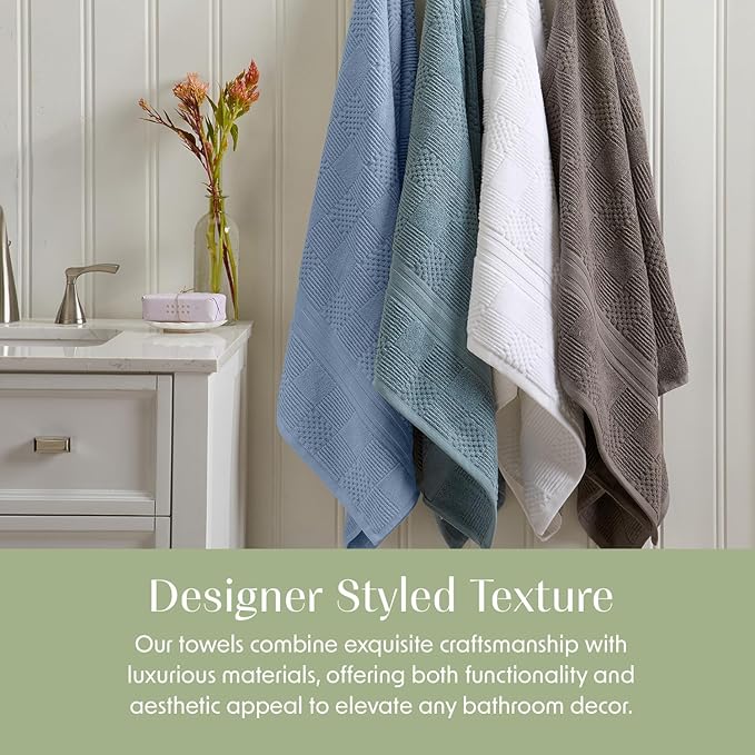 Springtree Home 100% Cotton Bathroom Towel Set | 6 Piece Set - Blue Towels | Geometric Textured Design | Absorbent & Quick-Dry | Oeko-TEX® Standard 100 Cotton | Myla Collection - Blue Cashmere