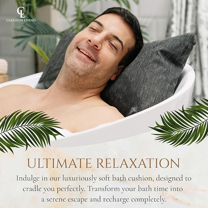 Luxury Bath Pillow for Tub - Thick and Comfortable Bathtub Pillow Support for Head and Neck and Back - Washable Quick-Drying Bath Pillows - Bath Cushion for Home Spa - Fits Any Bathtub - Dark Gray