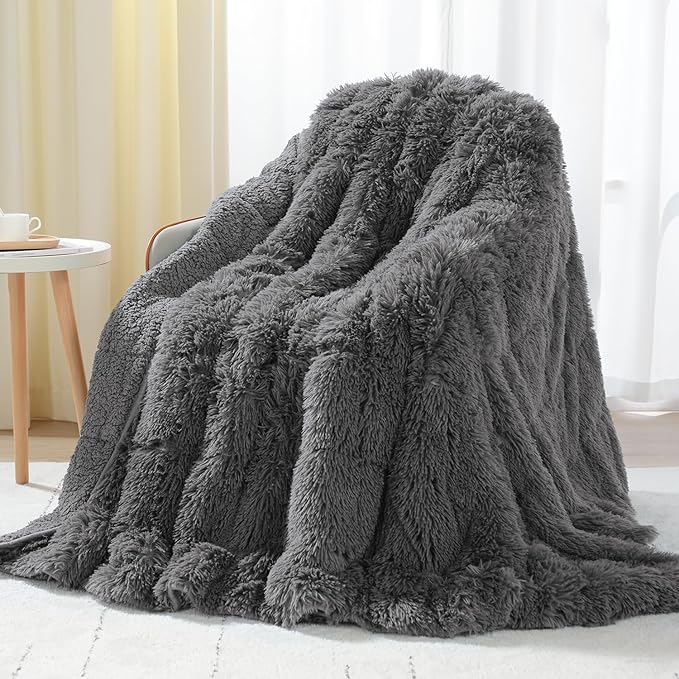 Uttermara Faux Fur Weighted Blanket Twin Size 15 Pounds, 48" x 72" Sherpa Heavy Blanket Throw for Couch Sofa Bed, Super Soft Plush Fleece & Warm Cozy Sherpa Reverse, Great for Calming and Relax, Gray