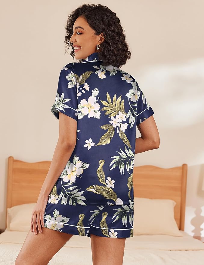 Ekouaer Pajamas for Women Set Silk Satin Pjs Shorts Sleepwear 2 Piece Loungewear S-XXL