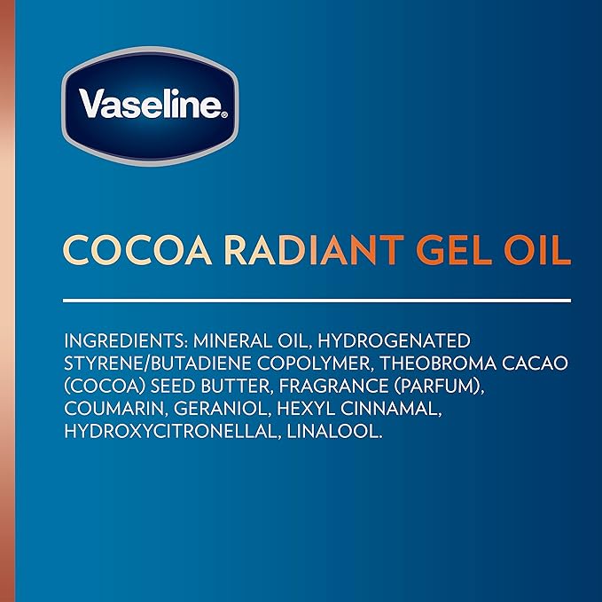 Vaseline Intensive Care Cocoa Radiant Pack of 3 for Glowing Skin Body Gel Oil Made with Pure Cocoa Butter + Replenishing Oils 6.8 oz