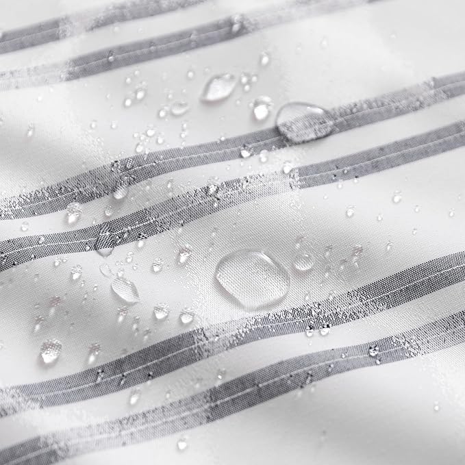 Amazon Basics Geometric Jacquard Fabric Shower Curtain for Bathroom, Lightweight, Waterproof and Washable, 72" W x 84" L, Grey Striped