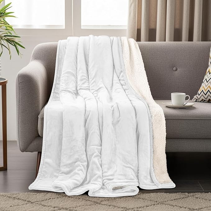 Utopia Bedding Sherpa Blanket Twin Size (White, 90x66 Inches) - Soft Lightweight Plush Fleece Reversible Blanket for Bed, Sofa, Couch, Camping and Travel