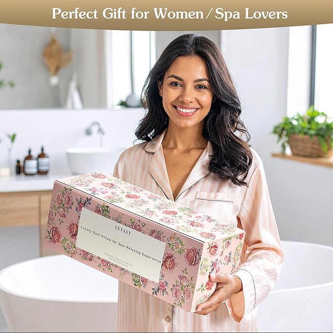 Luxury Bath Pillow for Tub, Dual Headrest & Back Support, 4D Air Mesh Quick-Dry Cushion, 10 Strong Suction Cups, Extra-Large Spa Bathtub Pillow Gift for Women(Grey)