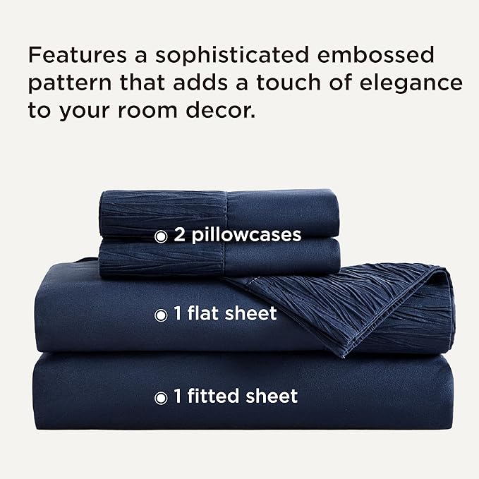 Bedsure Full Size Bed Sheets - 4 Pieces Soft Full Sheet Set - Breathable & Cooling - Hotel Luxury - Easy Care Polyester Microfiber Bedding for Women, Men, Navy