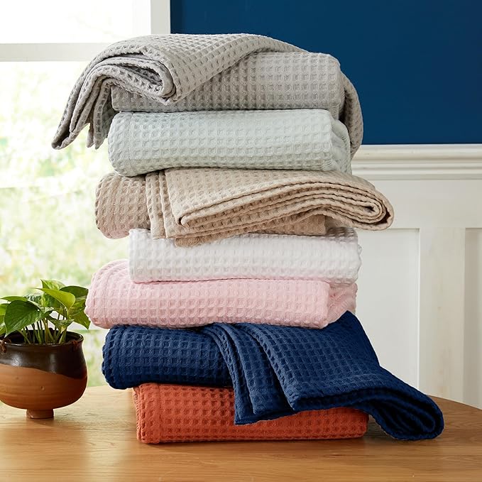 100% Cotton Waffle Weave Bed Blanket | Soft, Breathable, and Lightweight Blanket for All-Season | Perfect for Layering | Brielle Collection (King, Taupe)