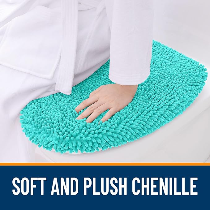 OLANLY Soft Chenille Bathroom Toilet Lid Cover, Machine Washable Seat Covers, 17.5x15, Stays in Place Rubber Backing, Fits Most Round, Elongated and Oblong Lids, Accessories Decor, Teal