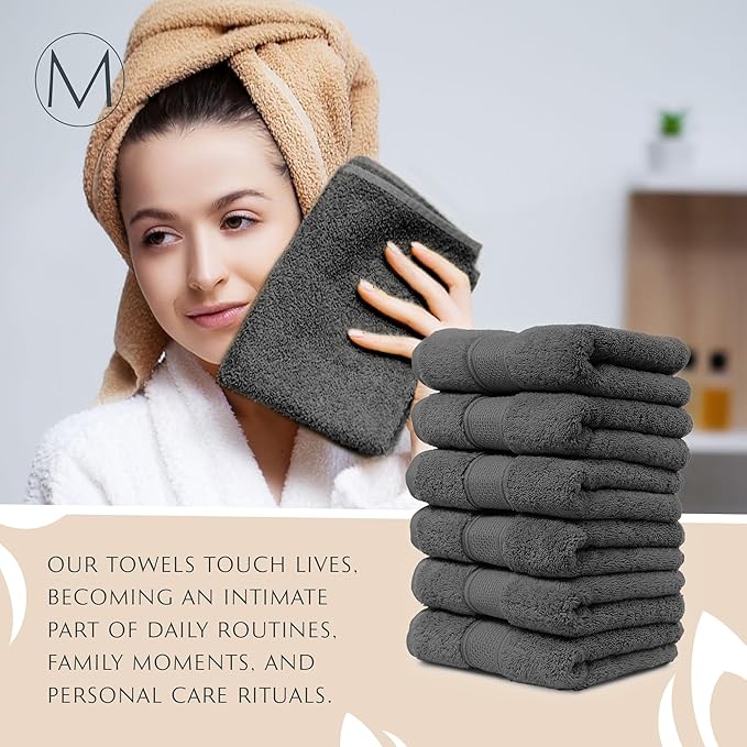 MAURA 6-Pack Premium Turkish Washcloth Set - Ultimate Luxury with Soft, Thick, Super Absorbent, and Oversized Cotton Face Towels - Ideal for a Hotel & Spa Quality Experience in Classic Space Gray