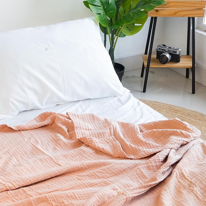 Salt Earth 100% Cotton Muslin Blanket, Gauze Blanket 80"X90" Queen, 4 Layered for Couch, Bed, Living Room,Lightweight & All Seasons Blankets & Throws, Easy to wash,Nature & Skin Friendly (Rose Dust)