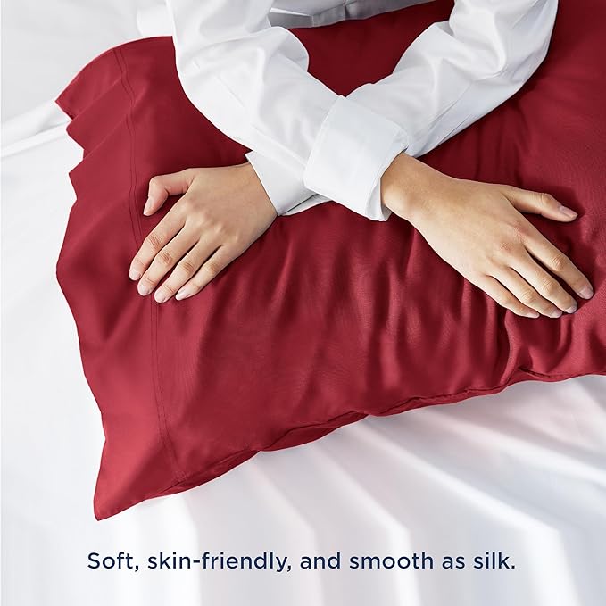 Bedsure King Size Pillow Cases Set of 2, Cooling Pillow Cases King, Rayon Derived from Bamboo Red Pillowcases, Breathable & Silky Soft Cool Bedding Pillow Covers with Envelope Closure, 20x36 Inches