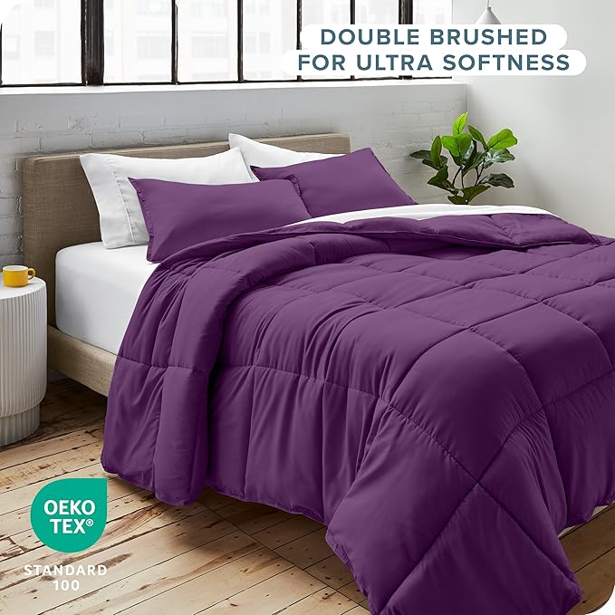Bare Home Comforter Set - Twin/Twin Extra Long Size - Ultra-Soft - Goose Down Alternative - Premium 1800 Series - All Season Warmth (Twin/Twin XL, Plum)