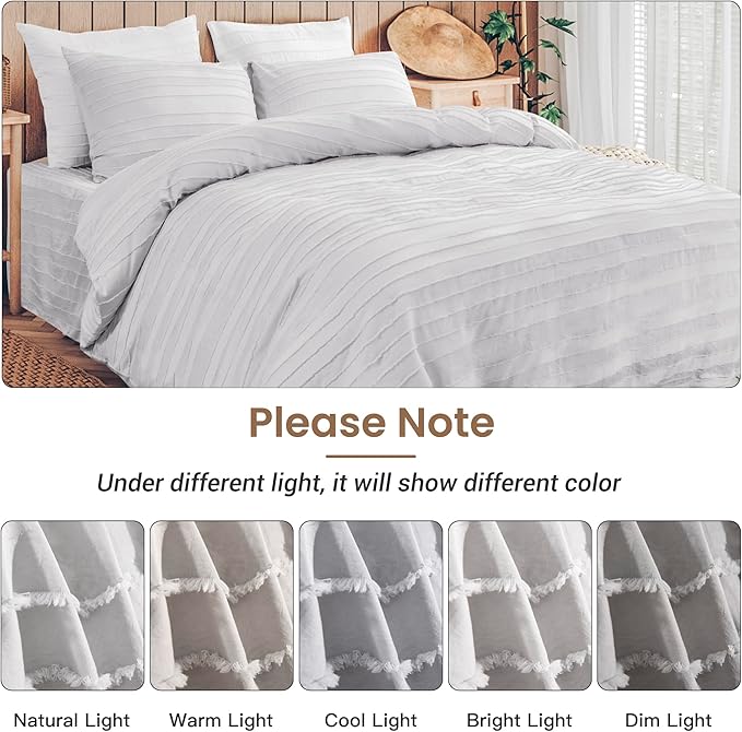 NEXHOME PRO Duvet Cover Queen Size, Light Grey 3 Pieces Boho Tufted Duvet Cover Set, Soft and Lightweight Microfiber Comforter Cover Set for All Season (Light Grey, 90 x 90)-No Comforter