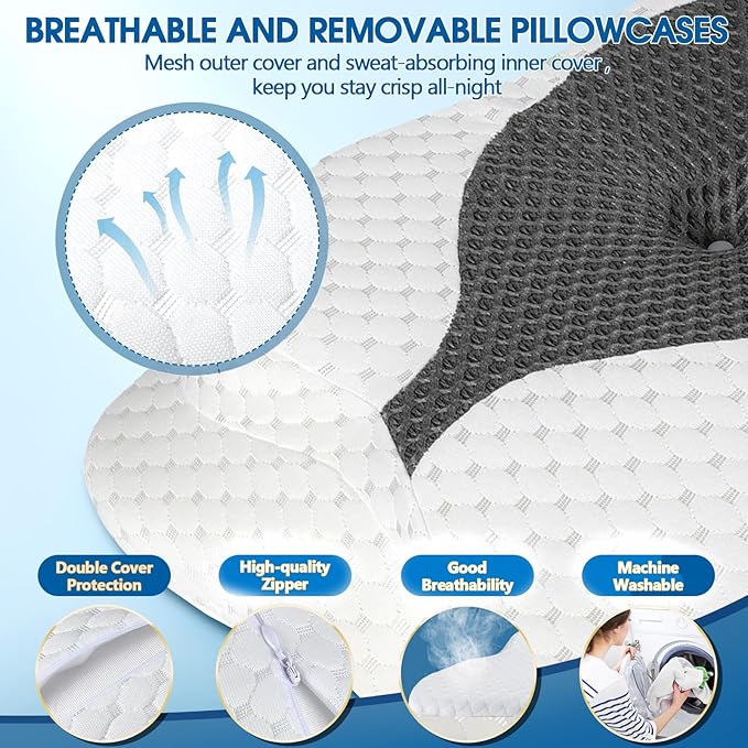 Memory Foam Pillow, Cervical Pillow for Neck and Shoulder Pain Relief, Ergonomic Contour Bed Pillow, Soft for Side Sleep Stomach Sleeping and Back Sleeper