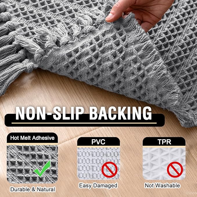 H.VERSAILTEX Waffle Bath Mat Super Absorbent Boho Bath Mat Non Slip Bath Rugs for Bathroom Floor Machine Washable Dry Fast Bathroom Rugs with Tassels, 20" x 32", Dove