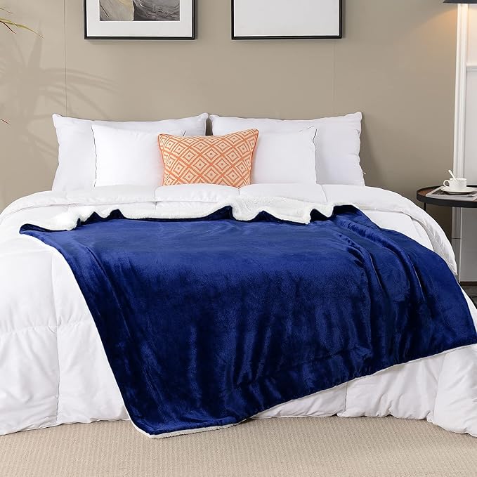SOCHOW Sherpa Fleece Throw Blanket, Double-Sided Super Soft Luxurious Plush Blanket Twin Size 60 inchx80 inch, Blue