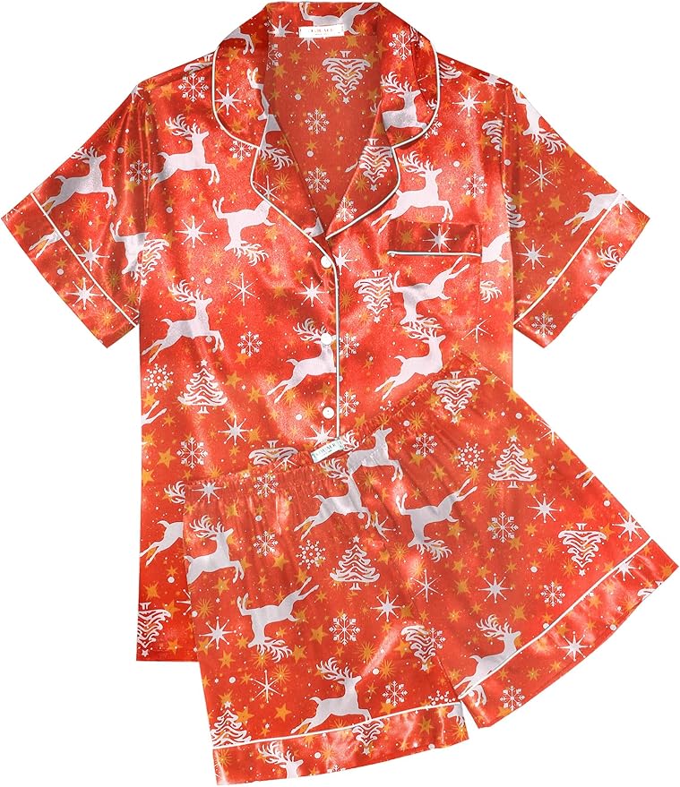 Ekouaer Pajamas for Women Set Silk Satin Pjs Shorts Sleepwear 2 Piece Loungewear S-XXL