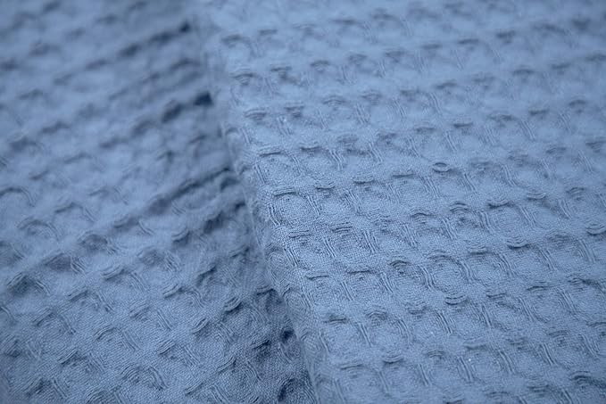 HILLFAIR 100% Combed Cotton Blanket– Queen Size Bed Blankets– Warm Soft All Season Breathable Lightweight Summer Blankets– Waffle Weave Home Decor Bed Blanket- Blue Queen Bed Cotton Blankets/Bedcovers