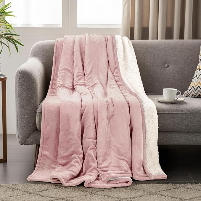 Utopia Bedding Sherpa Blanket California King Size (Pink, 102x96 Inches) - Soft Lightweight Plush Fleece Reversible Blanket for Bed, Sofa, Couch, Camping and Travel