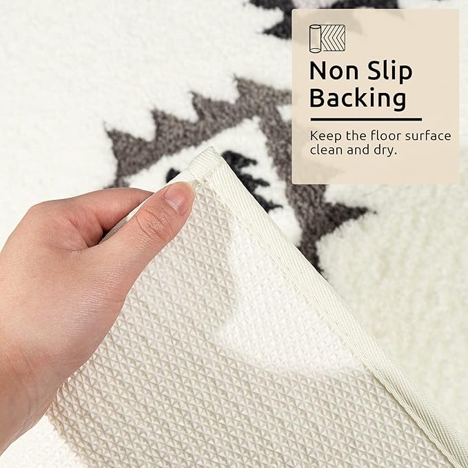 DEXDE Boho Bathroom Rugs 20x47 Black White Bath Mat Non Slip Long Bath Rug Runner Luxury Soft Absorbent Carpet for Bathroom Shower Kitchen Entryway Modern Western Decor
