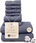 MAURA Indigo Blue Bath Towel Set of 8 for Bathroom. Turkish Cotton Luxury Bath Towels. Extra Large, Thick, Plush & Soft. Hotel & Spa Quality - Denim Blue