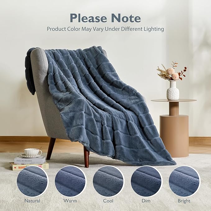 ALPHA HOME Luxury Faux Rabbit Fur Throw Blanket for Couch Bed, Cozy Gifts for Women Christmas, Ideal for Home Decor and Chilly Nights