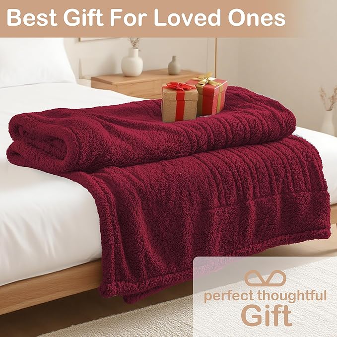 Electric Heated Blanket 6 Heating Settings & 3 H Auto Off Throw Size 50×60 Double Sided Plush Sherpa Ultra-Soft Warm Thick, Machine Washable, Fast Heating, Home Office, Red