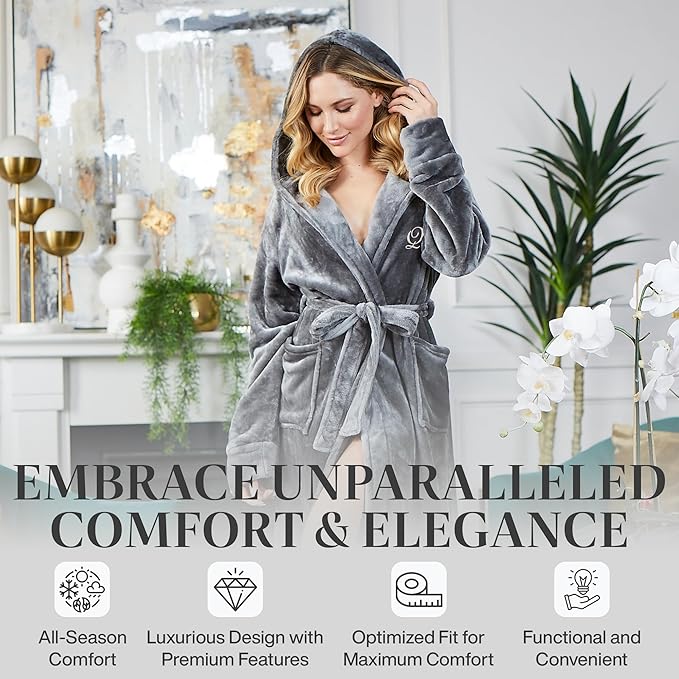 Lotus Linen Plush Robes for Women - Soft Bathrobe, Custom Monogram, Warm Fleece Robe with Pockets