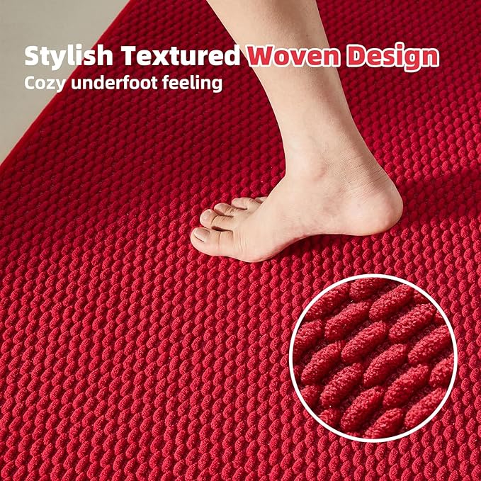 Large Christmas Bathroom Rugs Non Slip Washable Bath Rugs Super Absorbent Bathroom Rug Thin Quick Dry Low Pile Bath Mats, Red 36"x48"