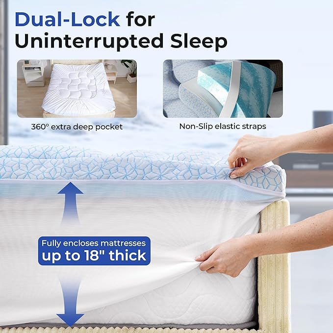 Dual Layer 4 Inch Cooling Memory Foam Mattress Topper King Size, 2 Inch Thick Soft Quilted Ice Silk Pillow Top Cover Plus 2 Inch Gel Memory Foam Mattress Pad for Back Pain Relief